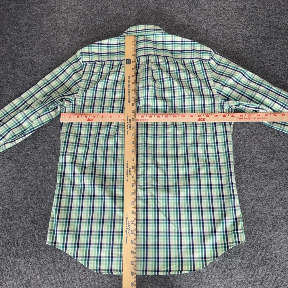 Banana Republic Mens Slim Fit Non Iron Plaid Shirt Green Blue M 15-15.5 33-34